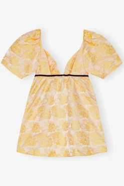 GANNI Kjoler<Yellow Botanical Jacquard Mini-kjole Flan