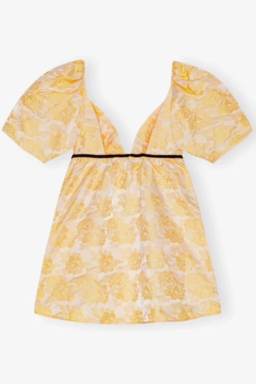 GANNI Kjoler<Yellow Botanical Jacquard Mini-kjole Flan